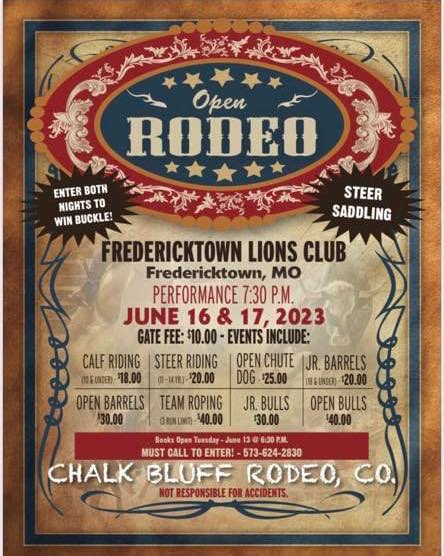 Fredericktown Lion's Club Rodeo Begins Tonight