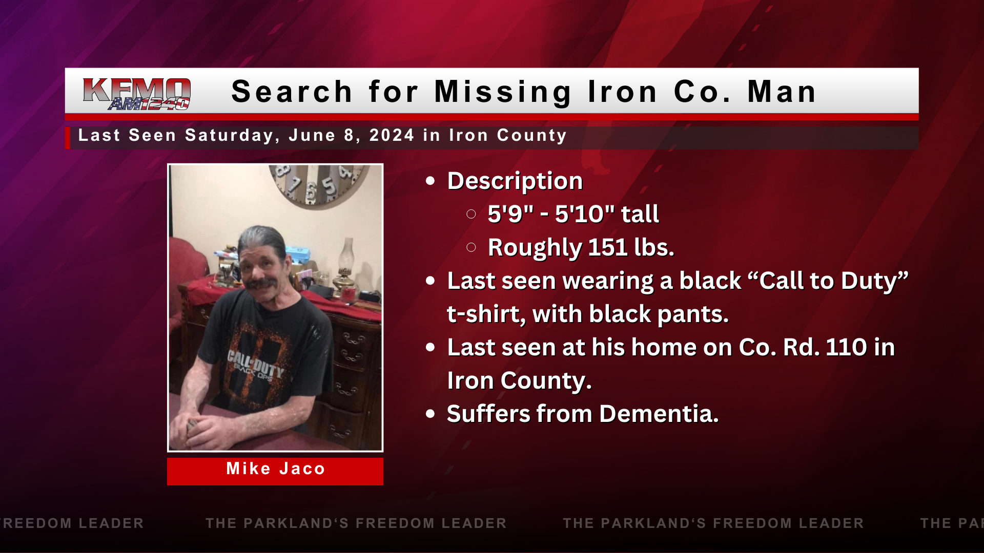 Authorities Have New Clues in Missing Iron County Man